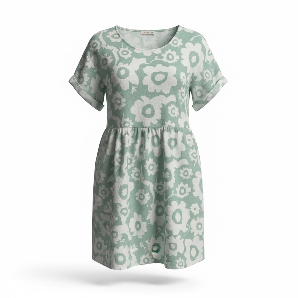 Kori green/white floral babydoll dress, medium